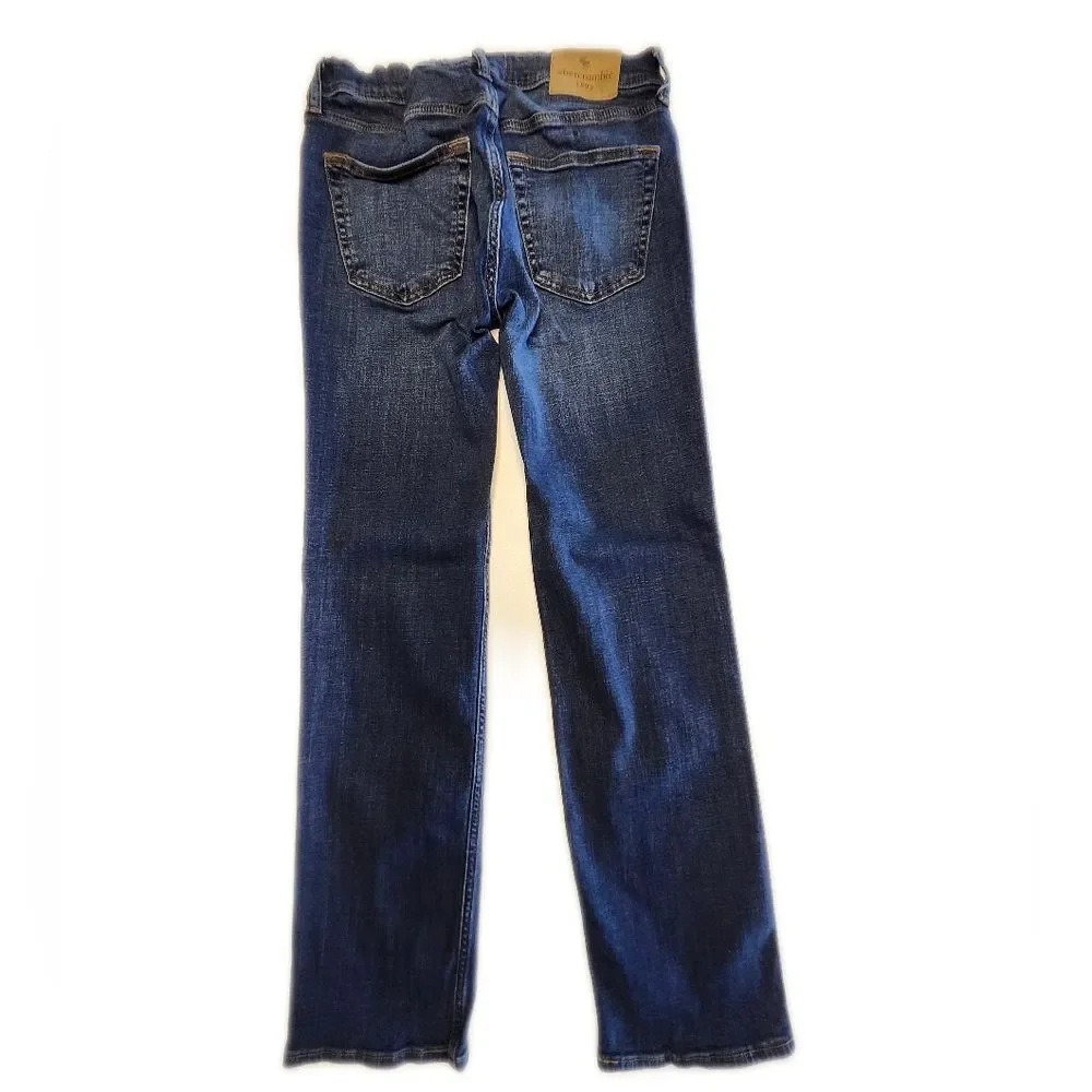 Abercrombie Kids Straight Leg Dark Blue Wash Denim Jeans, Adjustable Waist 15/16